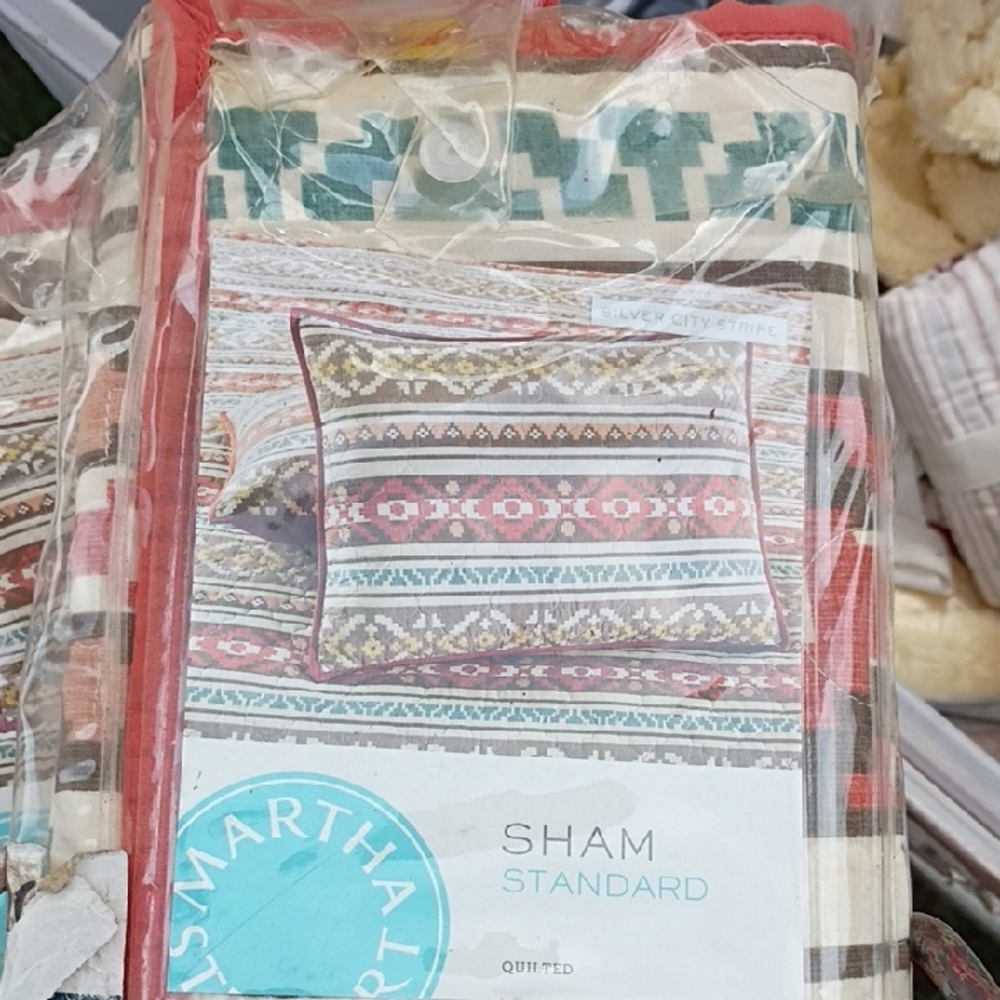 Martha Stewart Quilted Sham in Red, Teal, Cream, Brown